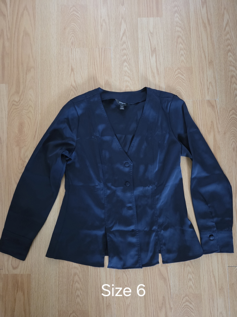 Banana Republic Navy Satin V-Neck Button Top